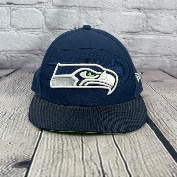 New Era NFL‎ Seattle Seahawks Navy Blue 59Fifty Fitted Cap Hat 6 7/8 Low Profile - Picture 1 of 8